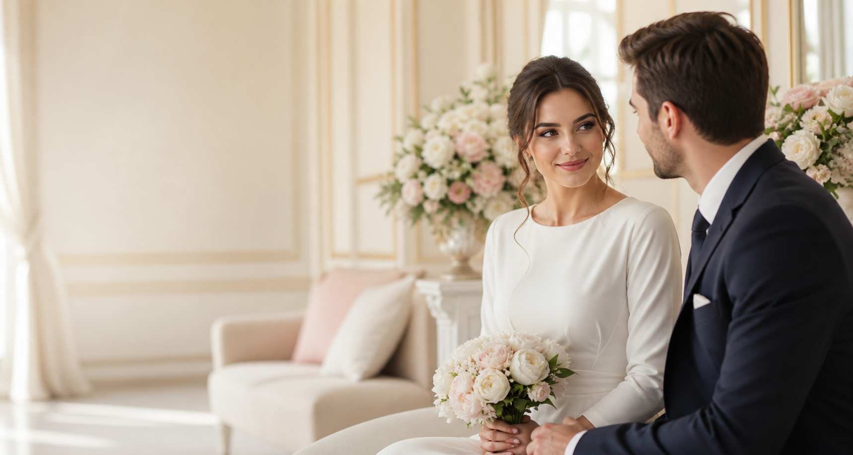 Marriage-minded adults in an elegant romantic setting